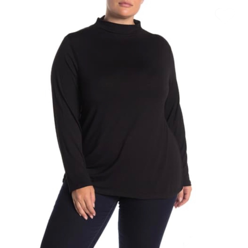 ➕🆕 GRACE ELEMENTS Funnel Neck Knit Shirt Black size 0X (86)